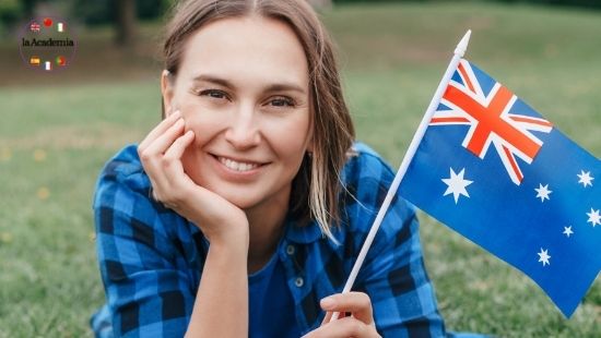 Woman flying the Australian flag